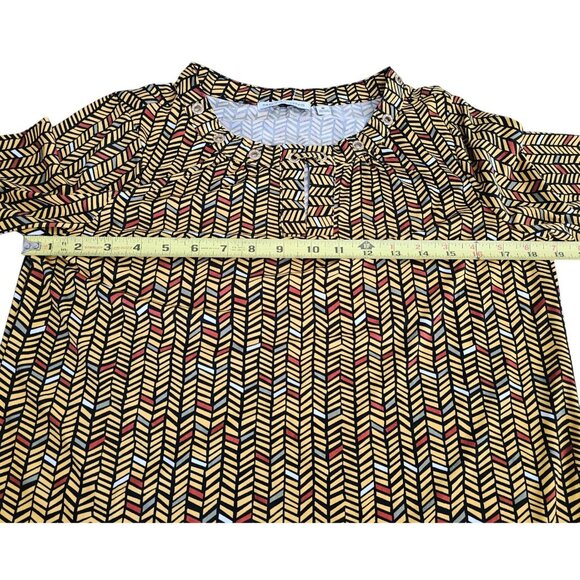 Notations Womens Blouse 3/4 Sleeve Abstract Yellow Keyhole Embellished Sz M NWT - Picture 3 of 12